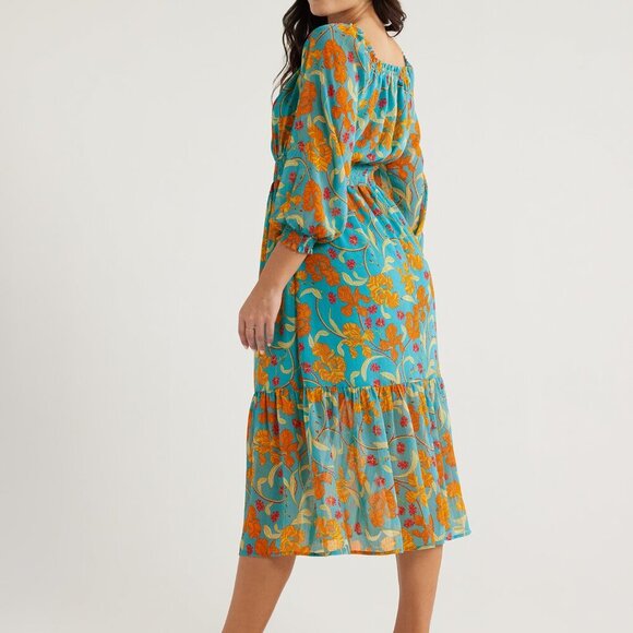 Sofia Vegara Floral Off the Shoulder Dress with Blouson Sleeves Women's Size L - Picture 2 of 9